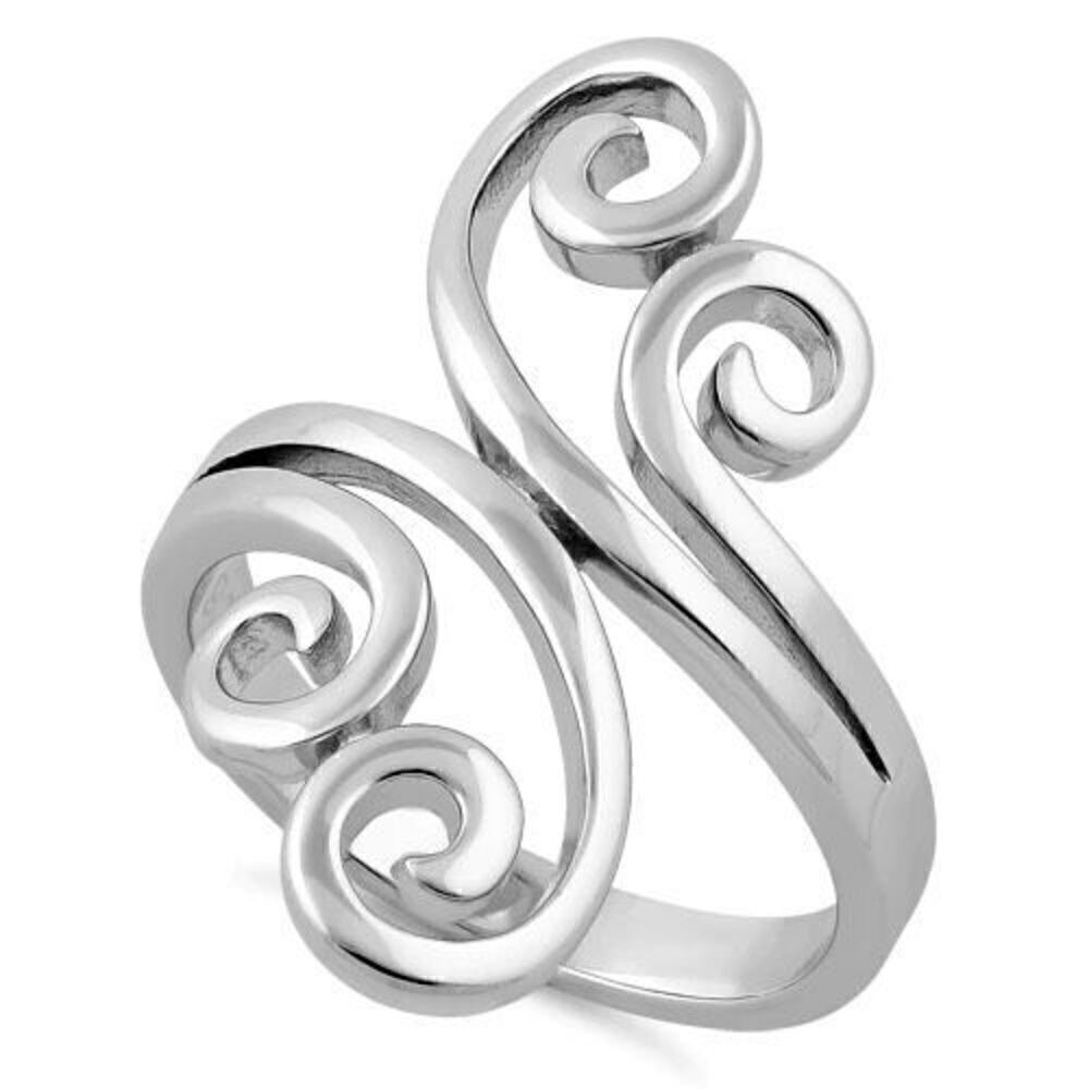 Sterling Silver Split Swirl Ring Womens Casual Statement Jewelry New